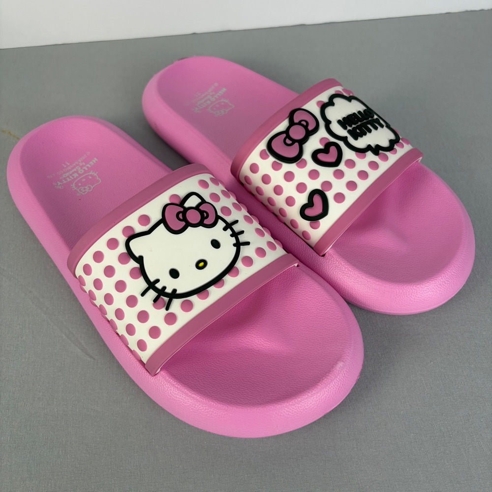 Sanrio Hello Kitty Pink‎ Polka Dot Beach Slide Sandals Women's Size 11 New